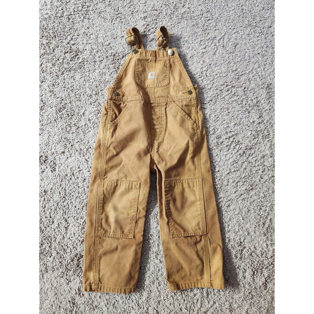 Carhartt Overalls Bibs Unisex Kids 3T Toddler Duck Canvas Brown Tan Double Knee